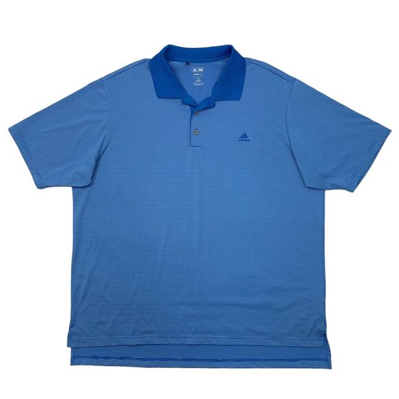 Adidas Polo Shirt Mens 2XL Blue Climalite Striped Short Sleeve High Low Golf - Picture 1 of 11
